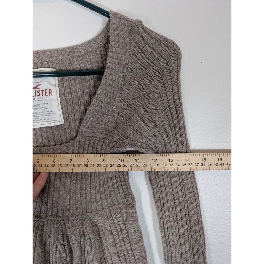 Hollister Women Y2K Small Taupe Brown Square Neck Ribbed Cable Knit Sweater Top - Picture 4 of 8